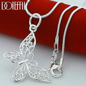 Pendant Necklaces DOTEFFIL 925 Sterling Silver Butterfly Pendant Necklace 182022242830 inch Snake Chain For Women Wedding Engagement Jewelry242C6D