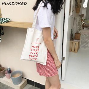 Einkaufstaschen 1 PC Koreanischer Stil roter Buchstabe Print Umhängetasche Leinwand Frauen lässig kleine Tasche wiederverwendbarer Schüler