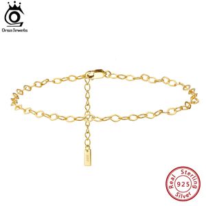 ORSA mücevher 925 STERLING Gümüş Rhombus Zincir Ankletler Moda Kadınlar Yaz 14K Altın Ayak Bilezik Ayak Bilgi Kayışları Takı SA44 240408