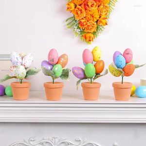 Embrulho de presente, simulação de páscoa fofa colorida ovo em vasos de plantas ornamentos de festa decoração de casa de flores