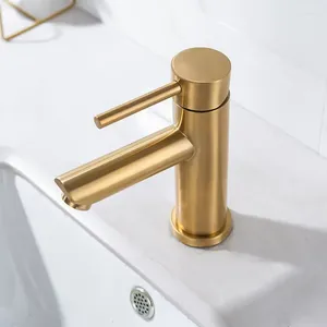 Banyo Lavabo muslukları fırçalanmış altın havza musluğu modern lavabo vanity güverte monte edilmiş gemi kase su musluk soğuk mikser