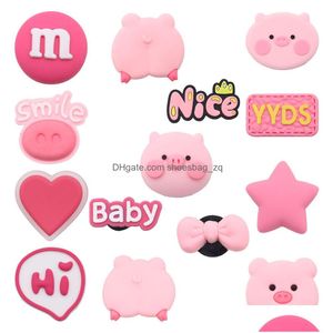 Takı Toptan 100 PCS PVC Pembe Pig Yıldız Güzel Bebek Yay Kalp Merhaba Çikolata Sandals Ayakkabı Takımları Fit Bilek Bantları Süs Aksesuarları Dr DH20Y