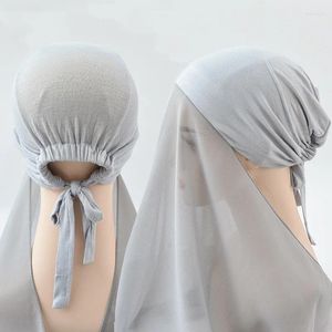 Halsdukar Instant Chiffon Hijab med bandage Undercap Fashion Solid Color Head Wraps under Scarf Caps for Muslim