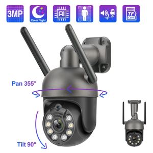 Kameras Techage 3MP PTZ WiFi IP -Kamera Outdoor Speed Dome Wireless Camera Auto Tracking AI Human Detection Color Night Vision P2P Audio