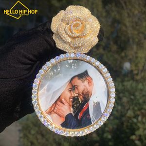 Custom Photo Pendant Rose Flower Bail Memory Frame Picture Necklace Chain Iced Out Zircon Men Women Hip Hop Jewelry NEW