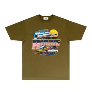 جديد Rhude Tshirts العلامة التجارية العصرية للسيدات والرجال مصمم Tirt Trend Brand Rh037 Starship Print أقصى حجم size s-xxl