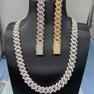 10mm 12mm 13mm 14mm 15mm Två rader Hip Hop Zircon Diamond Jewelry Cuban Chain Silver 925 Men Iced Out CZ Necklace
