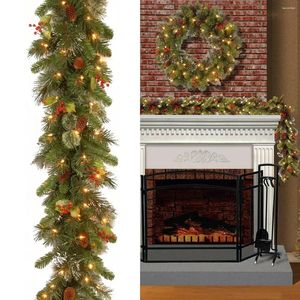 Decorative Flowers 6FT/9FT Christmas Berry Wreath LED Fairy Lamp Red PVC Simulation Rattan Staircase Tree Fireplace Door