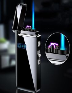 Ny vindtät metall USB -fackla ljusare jet turbo Dual båge LED -tändare Butane gasrör cigarr Kraftfull utomhus spraypistol ljusare222m7771438