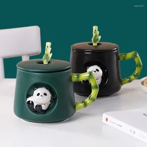 Кружки панда керамическая кофейная чашка с крышкой ложкой европейская пара кружки послеобеденной камелия чайный завтрак овсянка праздничные подарки