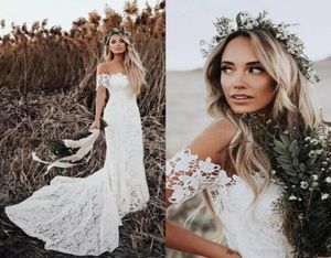 Elegant White Lace Wedding Dresses New Country Style Off The Shoulder Short Sleeves Beach Bridal Dresses Vestidos De Soiree Custom4412596