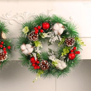 Decorative Flowers Christmas Cotton Pine Cone Wreath Door Hanging Ball Window Decoration Props Festive Rattan Wall