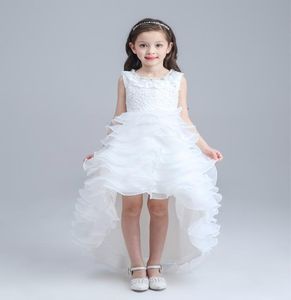 Weiße Prinzessin Spitzen Kinder Blumenmädchenkleider für Hochzeit