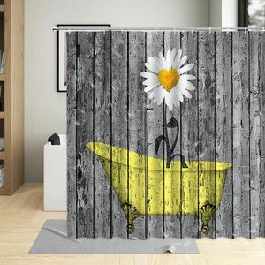 Tende per doccia girasole in legno tende per cereali creativa pianta floreale gialla floreale margherita decorazioni per la casa in tessuto impermeabile con ganci