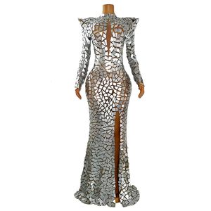 Sparkly Silver Mirrors Luxury Pelebrate Glisten Dress Sexy Singer Seving Show Costume Baijing 240327