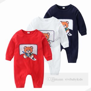 Детские мультипликационные суйки для малышей дизайнерская одежда для новорожденных мальчики медведь с печатью с длинным рукавом комбинезоны младенцы дети хлопковой мягкий боди Z7569