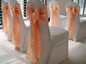 Wedfavor 100pcs Peach Banquet Satin Chair Sash Wedding Chair Hotel Partyイベント装飾llのための蝶ネクタイ