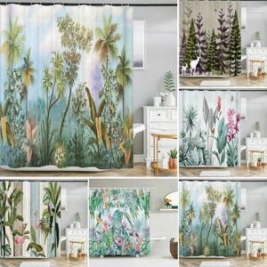Shower Curtains Waterproof Fabric Bathroom Curtain Nordic Tropical Palm Trees Plants With Hooks Home Decor Toilet Bathtub Screen