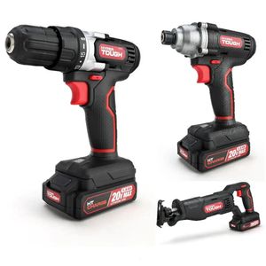 Hyper Tough 20V Cordless 38 Drill 14 Impact Driver Reciprocating Saw Bundle15Ah LithiumIon Batteries Chargers 240407