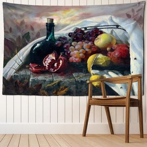 Tapestries Classical Still Life Fruit Oil Painting Tapestry Wall Hanging Tapiz Hippie Art Home Room Decor Background