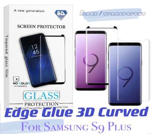 Screen Protector for Samsung Galaxy S9 Note 8 Plus Edge Glue 3D Curved Case Friendly Tempered Glass with Retail Package1642178