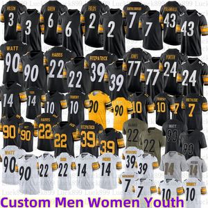 Custom Football Jersey Watt Justin Fields3 Russell Wilson George Pickens TJ 24 Joey Porter Jr Franco Najee Harris Troy Polamalu Minkah Fitzpatrick Pat Heyward