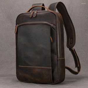 Backpack Vintage Men's Crazy Horse Leather Genuine Retro Rucksack Large Classic Travel Big Laptop Computer Bag