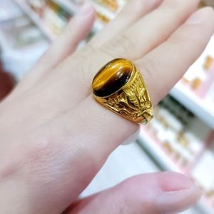 Hochwertiger 14K Gold für Männer Frauen Ringe Mode Luxusmarke Hochzeit Tiger Steingrün Schmuck Hip Hop