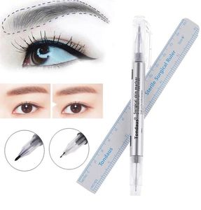 5 PCS Microblading Tattoo Tattow Eyebrow Skin Marker Pen com medida medindo governante2924917