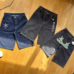 Herr jeans designer casual jeans hip-hop mörk och udda stil tryckt denim shorts personlighet