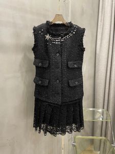 Casual Dresses 2024SS Summer Luxury Women Diamonds Lace Patchwork Vest Fashion Dress for Female RMSX 1.17