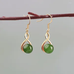 Dangle Earrings Ancient Gold Craft Inlay South Red Tourmaline Water-drop Ears For Women Court Style Natural An Jade Eardrops In Jewels