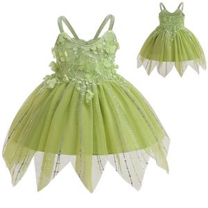 Ragazze Dress Little Flying Man Elf Mash Spliced Stampa vestito da principessa cinghia gonna gonfia abito da festa abiti per bambini abiti da cosplay 240325