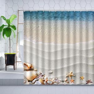 Shower Curtains Summer Beach Shell Curtain Starfish Sea Scenery Bathroom Wall Decoration Cloth Bathtub Screen Hanging Polyester