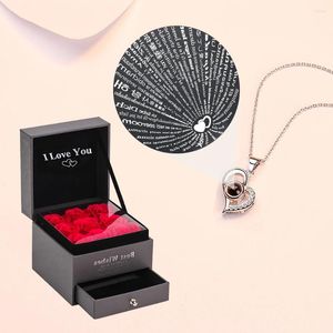 Pendant Necklaces Love Zircon Necklace 100 Languages I You Projection For Women With 9 Roses Gift Box 2024 Romantic Accessories