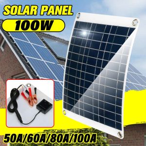 Chargers 100w Semiflexible Solar Panel Kit with 50a/60a/80a/100a Solar Controller Solar Cells for Car Yacht Rv 12v/5v Battery Charger