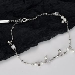 Womens KoreanStyle Handmade S925 Sterling Silver Shell Pearls Anklet Diamond Studded by Hand Accessories enkelband 240408