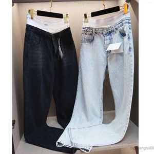 Spring And Summer Elastic Double Waist Jeans Personalized Button Straight Pants Female