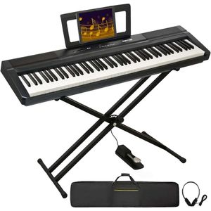 Piano digital com ponderação -chave premium com ação de martelo, alto -falantes 2x30w, suporte ajustável, estojo de transporte e pedal de sustentação - teclado de tamanho completo