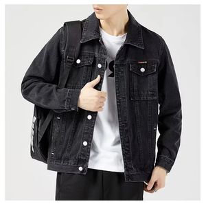 Spring Autumn Men Black Denim Jacket Mens All-Match Korean Casual Fashionable Male Camouflage Work Jacket Shirt Top 240319