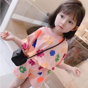 キッズ服の女の子セットホームベビートップスショーツ子供服スーツ青年幼児薄い半袖Tシャツ衣装2ピースZ42L＃