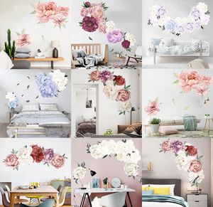 7 färger Peony Rose Flowers Wall Art Sticker Dekaler Vinyl Stickers Kids Room Nursery Home Decor Wallpaper för sovrum vardagsrum 1604289