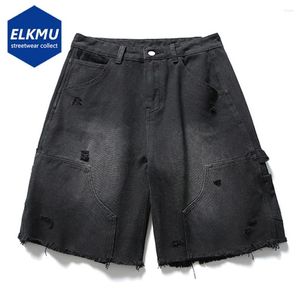 Men's Shorts Summer Denim Distressed Ripped Fashion Black Loose Jeans 2024 Unisex Casual Baggy Short Pants