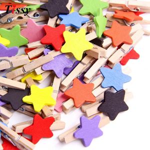 Party Decoration 50PCS Cute Star Wooden Clips Colorful Po Clothespin DIY Craft For Christmas Wedding Home
