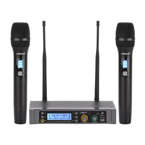 Microphones Lomeho LOU11 2 Way 2X380 Multi Frequency DC 5V Antifeedback Mute DJ Party Karaoke Church Metal Handheld Wireless Microphone