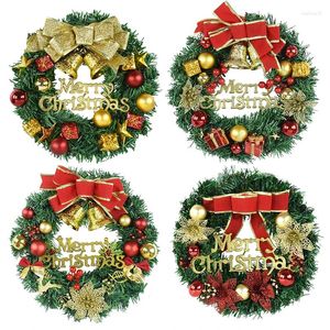 Decorative Flowers Christmas Wreath For Front Door Garland Red Gold Ball Gift Ornament Xmas Window Indoor Outdoor Decoration Navidad