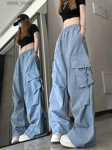 Women's Jeans Jmprs Fashion Drawstring Women Cargo Pants High Waist Strtwear Hip Hop Y2K Trousers Big Pockets Casual American Female Pants Y240408