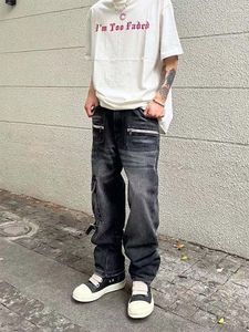 Herr jeans 2024 y2k mode blixtlås retro tvättade baggy flare byxor män streetwear hip hop wide ben rak denim byxor ropa hombre