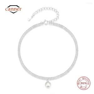 Anklets Canner 1pc 925 Sterling Silver dubbel justerbar blomkål Ankletkedja med pärlhänge för kvinnor fina smyckesfestgåvor