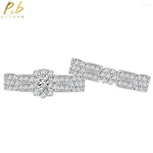 Klaster Pierścienie Pubang Fine Jewelry Solid 925 Sterling Silver Created Moissanite Diamond Band Set for Women Anniversary Gift